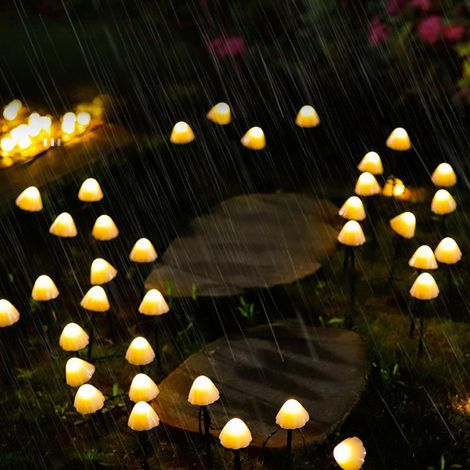 Guirlande lumineuse solaire mini champignons LED étanche, 8 modes d'éclairage, 3,45 mètres, 10 LED blanc chaud, idéale pour décorer un chemin extérieur, jardin, pelouse ou fête. (1/5)