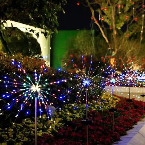 Lot de 4 Lampes Solaires de Jardin Blanc, 120 LED, 8 Modes de Scintillement, Piquet Décoratif pour Pelouse, Étanche, Idéal pour Terrasse et Extérieur. (1/2)