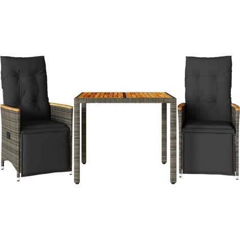 Ensemble de bistro de jardin 3 pcs,Salon de jardin coussins gris poly rotin CFW84858 (1/5)