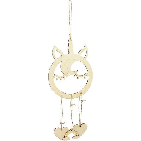 Pendentif licorne en bois à faire soi-même, attrape-rêves en bois, décoration intérieure à faire soi-même, décoration pour une fête d'anniversaire licorne-23.416.2cm