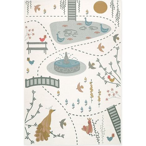 Tapis de jeu enfant intérieur et extérieur motif oiseaux, tapis d'éveil certifié OEKO-TEX - PANGIVO (1/5)