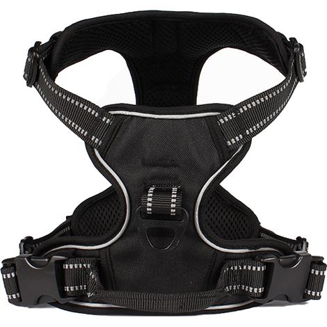 1 Harnais chien, 2 anneaux métal, nylon respirant, réglable, grande taille, noir (1/5)