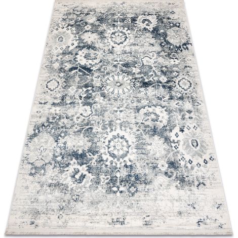 DISTIN 0822A marineblau / blau / weiß moderner Teppich - Rosette, Vintage, Fransen blue 120x170 cm