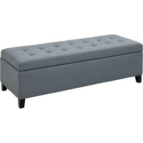 Banc de rangement, pouf, banc d'entrée, capitonnage à boutons, 125,1 cm x 48,9 cm x 41,3 cm, gris (1/5)