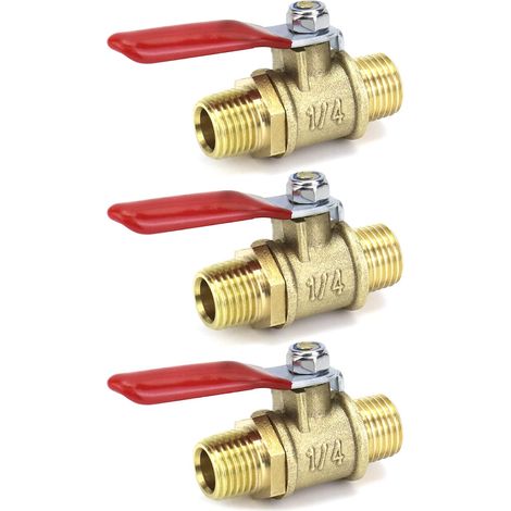 Vannes à bille en laiton robuste lot de 3, 1/4 pouce NPT mâle x femelle, vanne d'arrêt pour compresseur d'air (1/5)