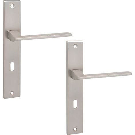 Manija de puerta interior en placa larga con llave Zambia Satin Kuchinox KAB3M1A (1/4)