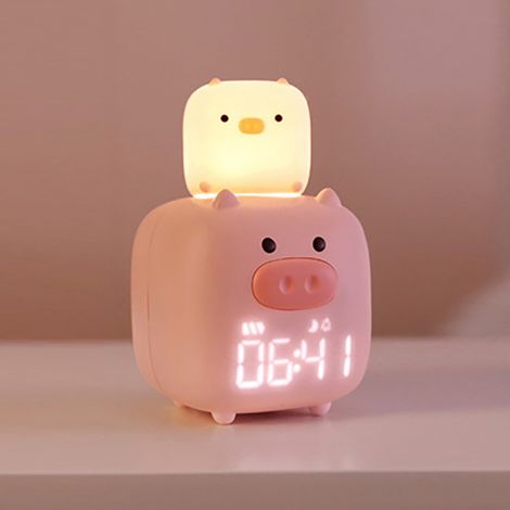 Réveil numérique LED avec veilleuse, cochon mignon pour enfants, grand écran lumineux, horloge de chevet pour gros dormeurs, prise secteur (1/2)