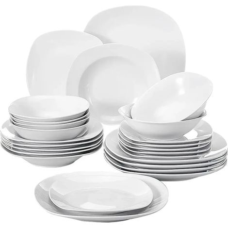 Service de vaisselle en porcelaine, assiette de dîner 9,75 pouces, assiette à soupe 8,5 pouces, assiette à dessert 7,5 pouces, bol 6,7 pouces, service pour 6 (1/5)
