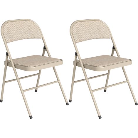 Lot de 2 chaises Hervé pliantes confort rembourré acier tissu beige salon événement (1/4)