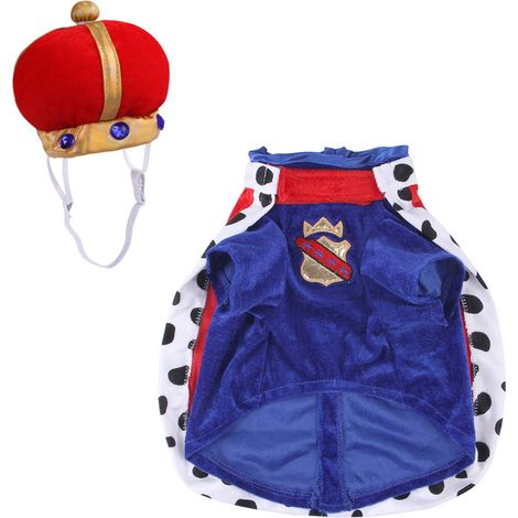 3 pièces Costume animalier pour chien et chat, cape de roi avec couronne et bonnet, tenue d'Halloween et Noël (1/5)