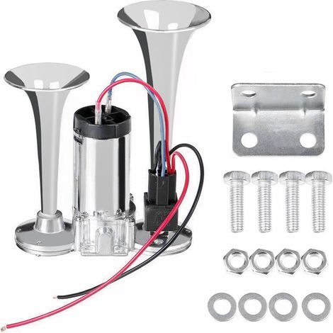 Klaxon 12 V - Klaxon à air puissant - Super fort - Avec compresseur - Double tube - Kit de klaxon pour tous les véhicules 12 V - Camion, train, voiture, bateau, moto, van
