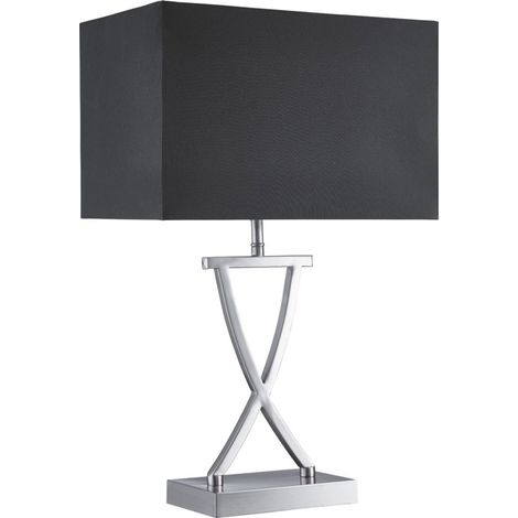 Lampe de table club X base, argent satiné, abat-jour rectangulaire noir (1/3)
