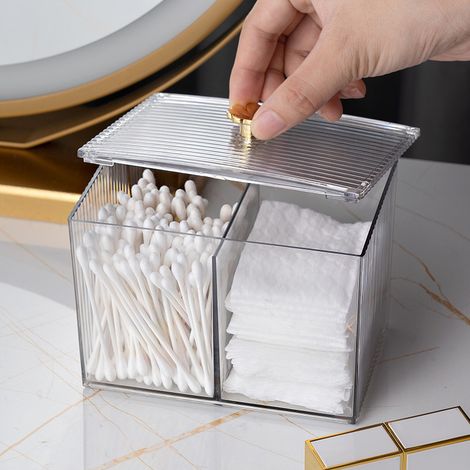 Rangement Coton Tige, Distributeur de Coton pour Salle de Bain, Compartiment Boîte à Coton Organisateur Maquillage Boîte de Stockage de Coton pour Chambre Salle de Bain