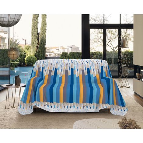 Telo Arredo Made in Italy in Cotone Grandfoulard Copritutto Copridivano Copriletto-Teli Sofà Arredatutto-Drappeggio-Arazzo-Copridivano Grand Foulard Letto Matrimoniale - Matitone Blu