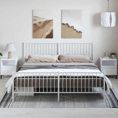 Cadre de lit métal sans matelas et pied de lit blanc 183x213 cm (1/5)