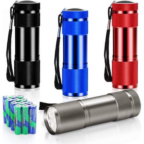 APEX 4 Pièce Mini Lampe de Poche Lampe Torche LED Aluminium Mini Lampe de Poche Enfant Petit avec 12 Piles AAA Étanche Lampe Torche (1/5)