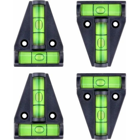 Kleine magnetische T-förmige Wasserwaage mit zwei Libellen. 4er-Set, für Wohnmobilzubehör, Stabilisatoren, Kameras oder andere Geräte zum Ausrichten.