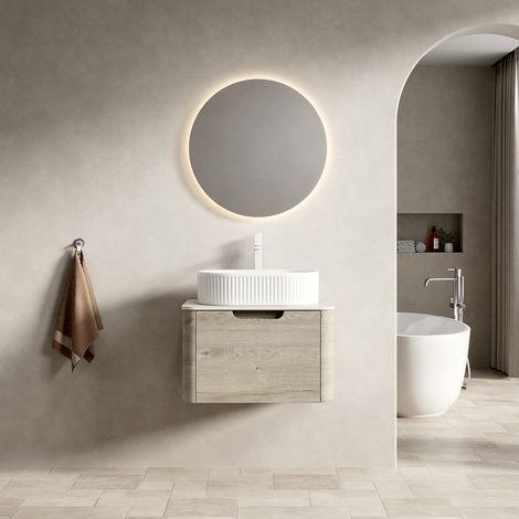 Waschtisch Keramik/Sinterstein Beige-Weiß 60 cm, hängend, mit Soft-Close-Schublade (1/5)
