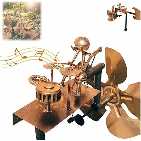 Molino de viento hecho a mano para decoración de jardín, molino de viento de metal, percusionista de metal, adorno de molino de viento de música, para estatua al aire libre (1/3)