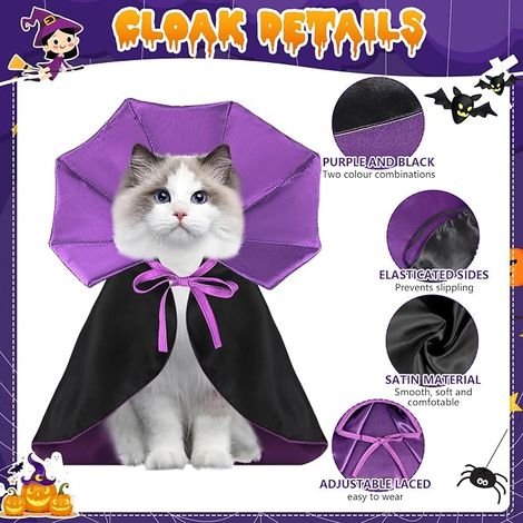 Halloween Pet Costume, Cats Vampire Cape, Halloween Costume for Pets, Cosplay Vampire Cape for Dogs and Cats, Halloween Costumes Dog Cat (Purple, M) (1/4)