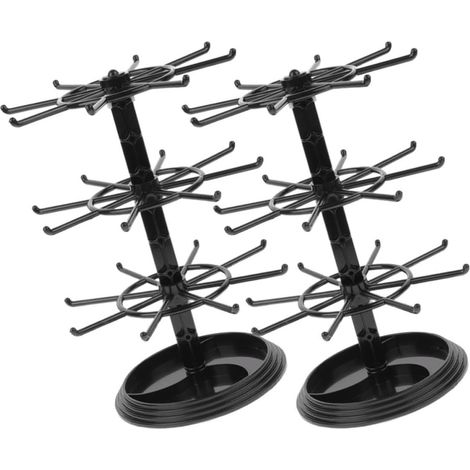 Schwarzer, drehbarer Schmuckständer aus 2 Etagen 360°-Drehung, platzsparend, ideal für Halsketten, Armbänder und Ohrringe. (1/5)