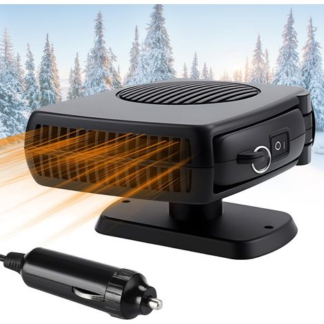 Chauffage Voiture, 2 en 1 Chauffage Voiture Allume Cigare, 12V 150W Dégivreur de Pare Brise avec Base Rotative à 360 degrés et Poignée, pour Toutes Les Voitures, Noir
