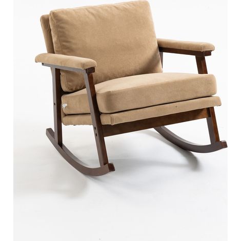 Fauteuil d'appoint moderne du milieu du siècle, fauteuil à bascule avec cadre en bois, fauteuil de salon rembourré, fauteuil de lecture pour chambre et véranda. (1/5)