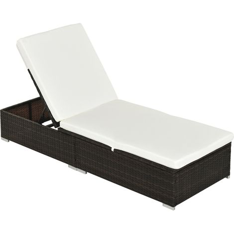 PE Rattan Sun Lounger, Five-level Adjustable Recliner Bed Chair with Soft Padded Cushion for Patio, Garden, Mixed Brown (1/5)