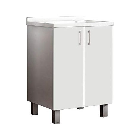 MaMa Store ATENALAV Mobile Lavatoio-Lavapanni Bianco in Metacrilato con ASSE in Legno e gocciolatoio in Alluminio, L.60 x P.50 X H. 86.5 cm (1/5)