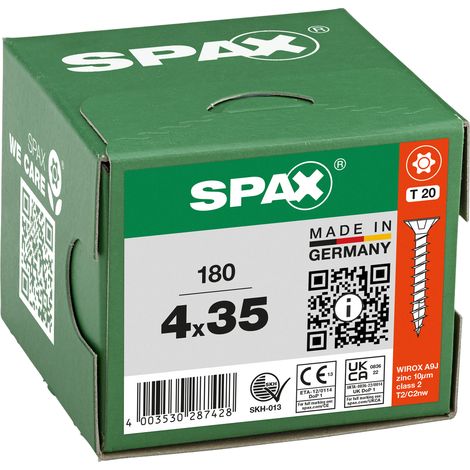 SPAX Vis universelle, 4 x 35 mm, 180 pièces, filetage complet, tête fraisée, T-STAR plus T20, 4CUT, WIROX - 8000000287428