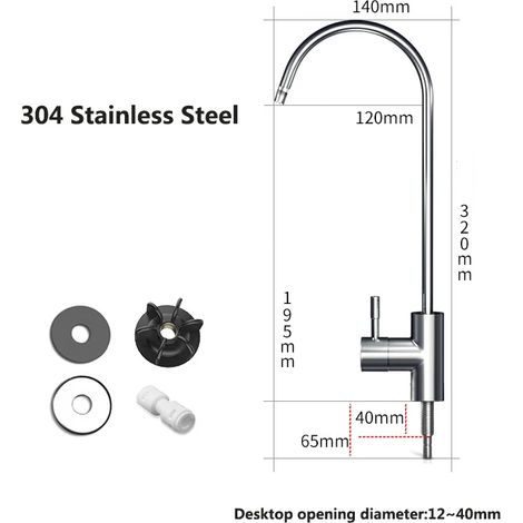 Robinet de cuisine en acier inoxydable 304, raccord de tuyau 1/4 pouce, filtres à osmose inverse, purificateur d'eau, robinet d'eau potable directe (1/5)