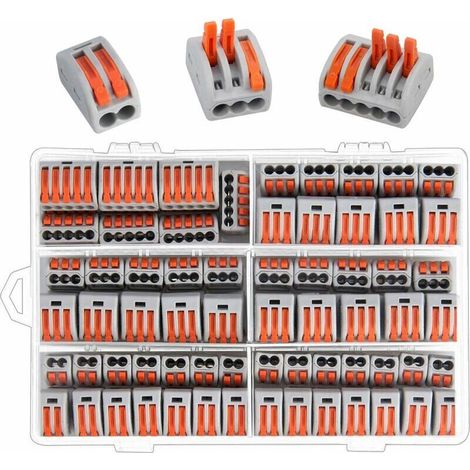 Connettore per cavi compatto, connettore elettrico Preciva da 100 pezzi, connettore a leva, terminali di connessione automatica con 50 pezzi a 3 fori/40 pezzi a 2 fori/10 pezzi a 5 fori - Crezuo