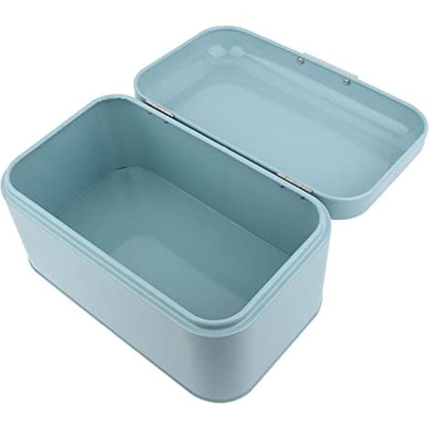Boîte à pain en métal avec couvercle, boîte de rangement à pain en métal, grande capacité pour petits pains, biscuits, gâteaux, 30.5 x 18 x 16 cm (Bleu) (1/5)