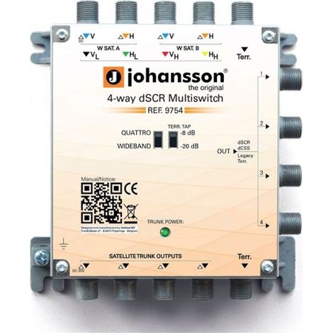 Johansson Multiswitch DCSS/SCR 4 ingressi Sat +Terrestre, 4 uscite sat + terrestre passanti, 4 uscite mix DCSS/SCR/LEGACY + terrestre - 9754