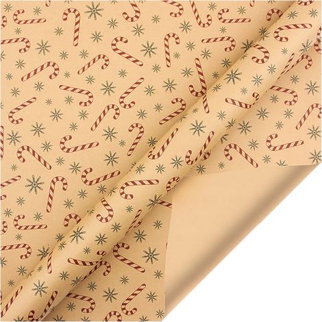 Papier D Emballage De Noel - Papier Kraft 80 Gsm - Motifs Canne A Sucre Et Vintage Rouge Vert - Format 70 X 50 Cm - 1 Feuille (1/2)