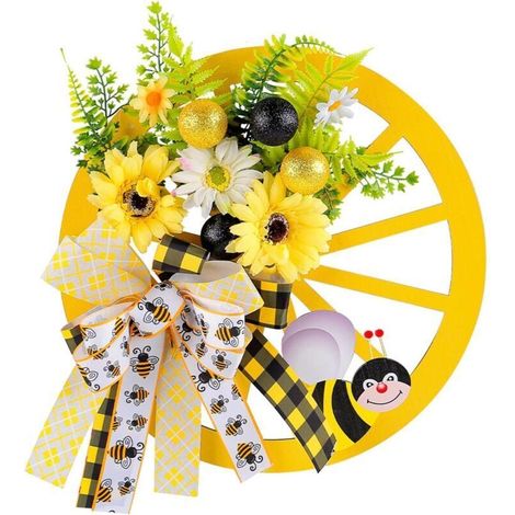 Couronne printemps tournesols – avec nœud + roue, porte/jardin/mariage (1/4)