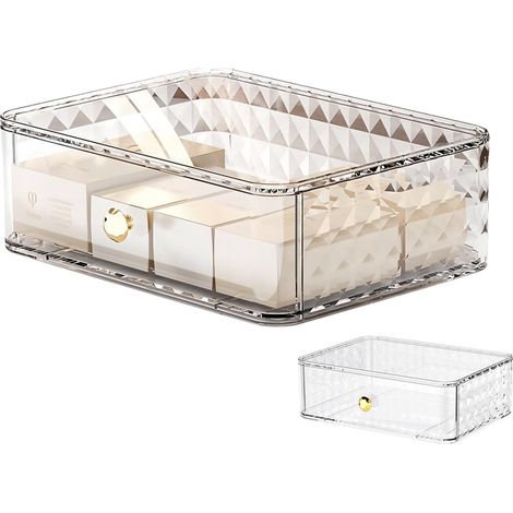 Porte-pinceaux de maquillage avec tiroirs, organisateur cosmétique compartimenté, rangement pour maquillage et accessoires, transparent. (1/5)