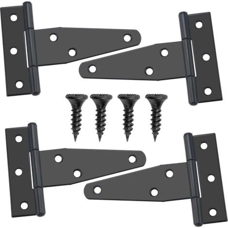 4 Pièces 73mm Charnières en T, Charnières de Porte de Grange Détachées, Porte Charnières Métallique avec 24 Vis (1/5)