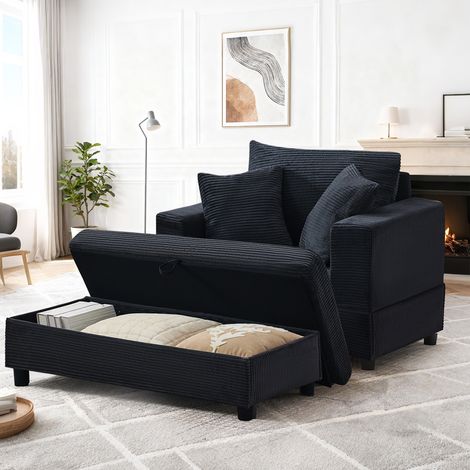 Chaise longue 107x74x57 cm de metal y madera, negra, con arcón y 3 cojines - MEUBLIV (1/5)