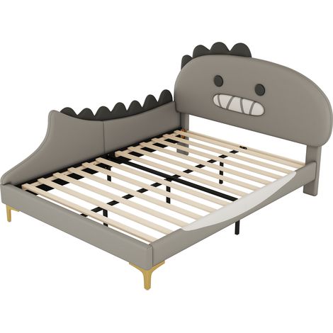 GagaLit enfant 140 x 200 cm, forme dinosaure cartoon, lit plat, matériau PU, gris (1/5)