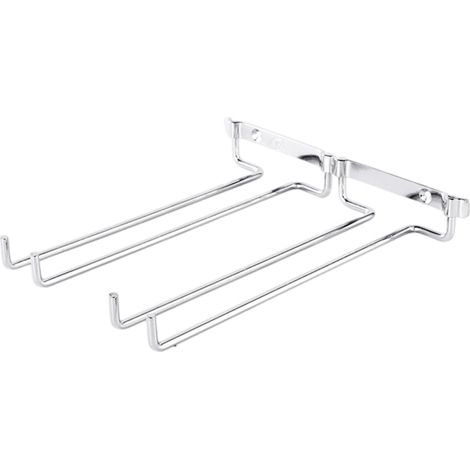Porte Verres Suspendu, Support Verre à Vin Chromé à Deux Rangées de Support Mural pour Verres à Pied Sous Étagère Rangement pour la Maison et le Bar