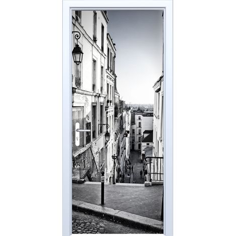 Autocollant de porte en tissu, rue avec lanternes 732PD