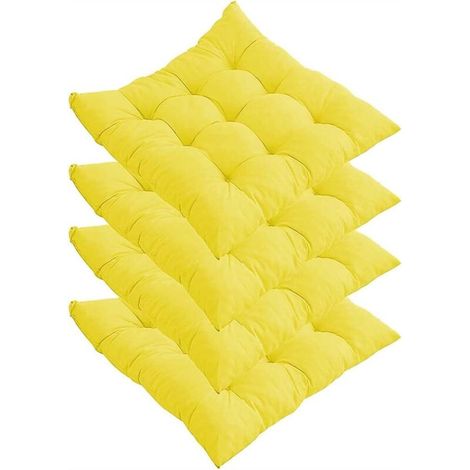 Lot de 4 coussins de chaise épais, coussins de chaise de salle à manger 40 x 40 cm, coussins de chaise de jardin pour la maison, le bureau, l'intérieur et l'extérieur (jaune) (1/4)