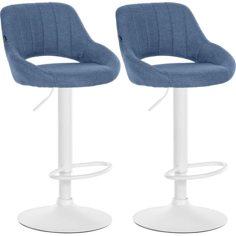 Set di 2 sgabelli da bar regolabili in tessuto blu con schienale traforato e base in metallo bianco 100006574