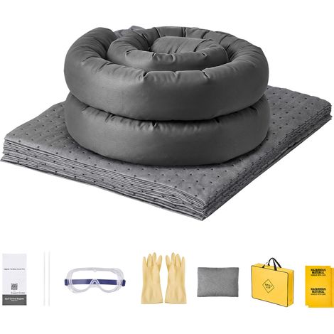 Mophorn Kit Assorbente Completo per Sversamenti di Olio e Acqua, con 20 Panni, 2 Salsicciotti, 2 Cuscini, 2 Sacchi per Materiali Pericolosi e 1 Borsa, Ideale per Garage e Officina (1/5)