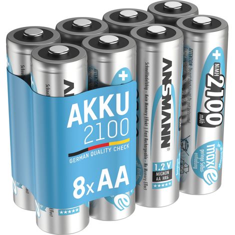 ANSMANN Akku AA 2100mAh Mignon NiMH 1,2V - 1000x wiederaufladbar (8 Stück)