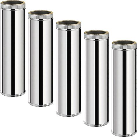 Lot de 5 TDPI1000 Conduit double paroi isolé polycombustible longueur 100 cm Inox Ø125