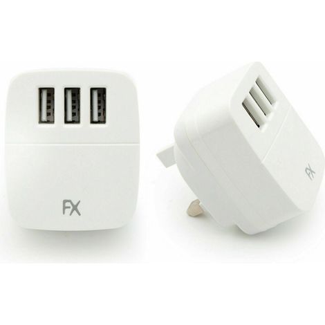 FX Powabud Mains 2 Port USB Or 3 Port USB Charger - 2.1Amp/3.1Amp[3Port USB 3.1Amp - White] (1/4)