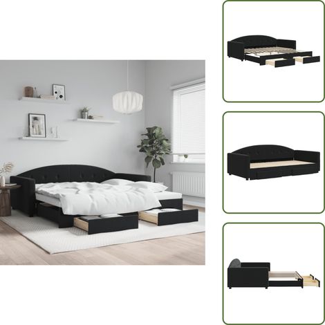The Living Store Lit de jour avec gigogne et tiroirs sans matelas noir 100x200cm - Canapé-lit (1/5)