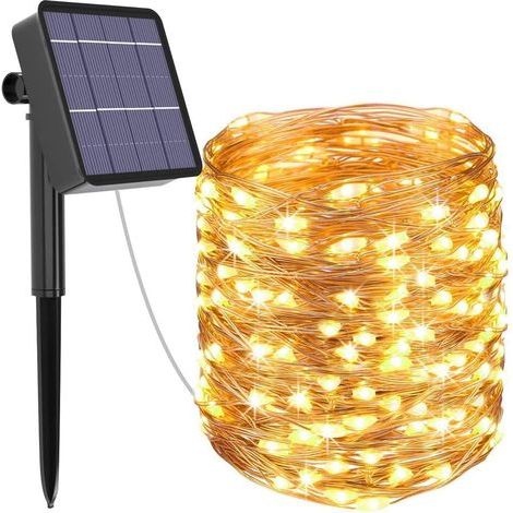 Guirnalda de luces solares para exteriores, 12 m, 120 LED, 8 modos de iluminación, decoración [clase energética A+++]. (1/5)
